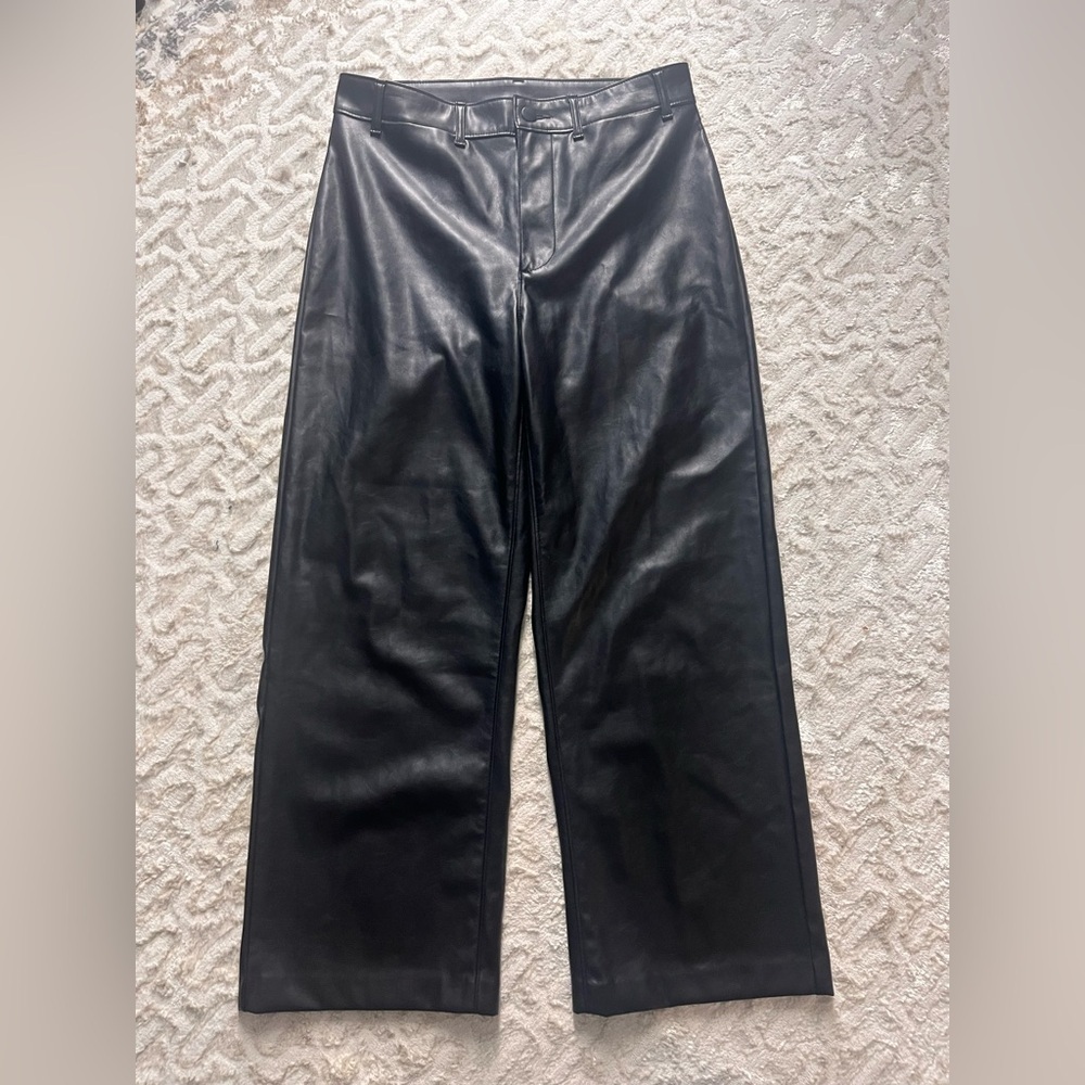 Old Navy Black Faux Leather Pants size 8 wide leg